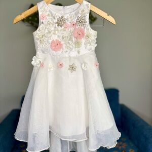 Rare Editions Asymmetrical Tiered White and Pink Sundress